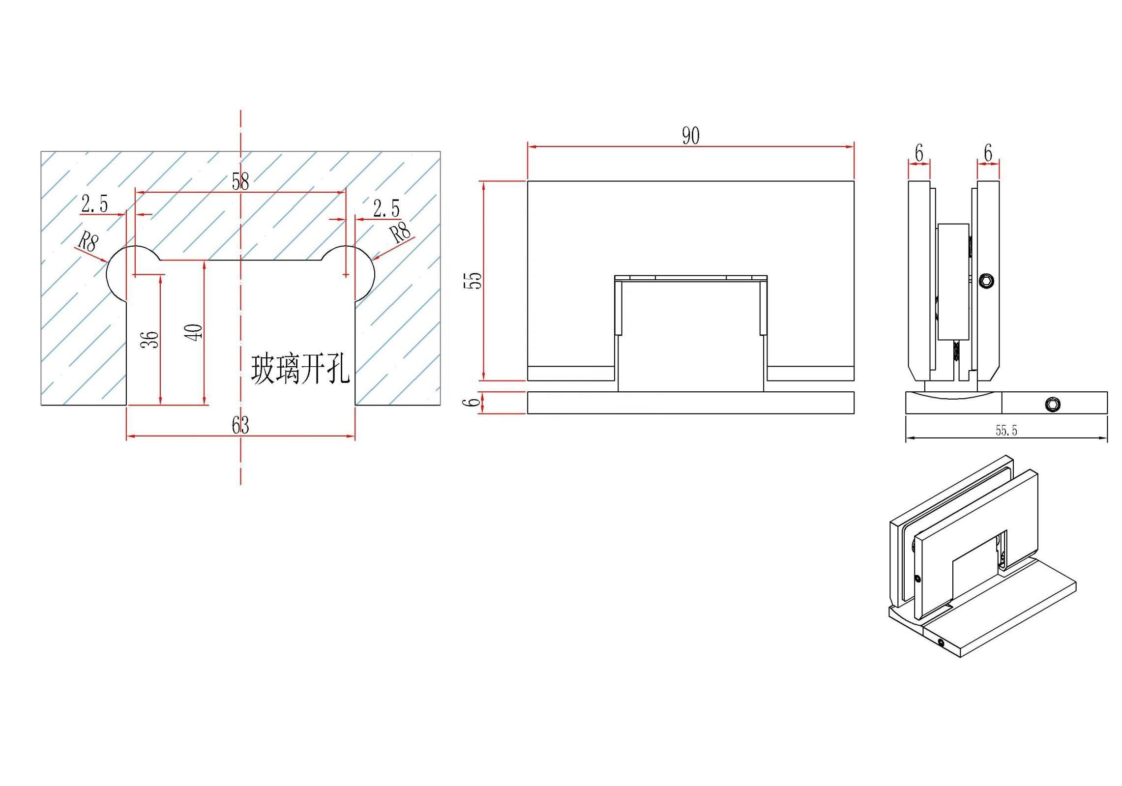 Регулируемая петля для душевой двери под углом 90 градусов от стены до стекла для стекла толщиной 1/2–3/8 дюйма 