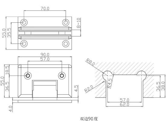 Настенная задняя панель под углом 90 градусов к петле стеклянной душевой двери для стекла толщиной 1/2 ″ – 3/8 ″,