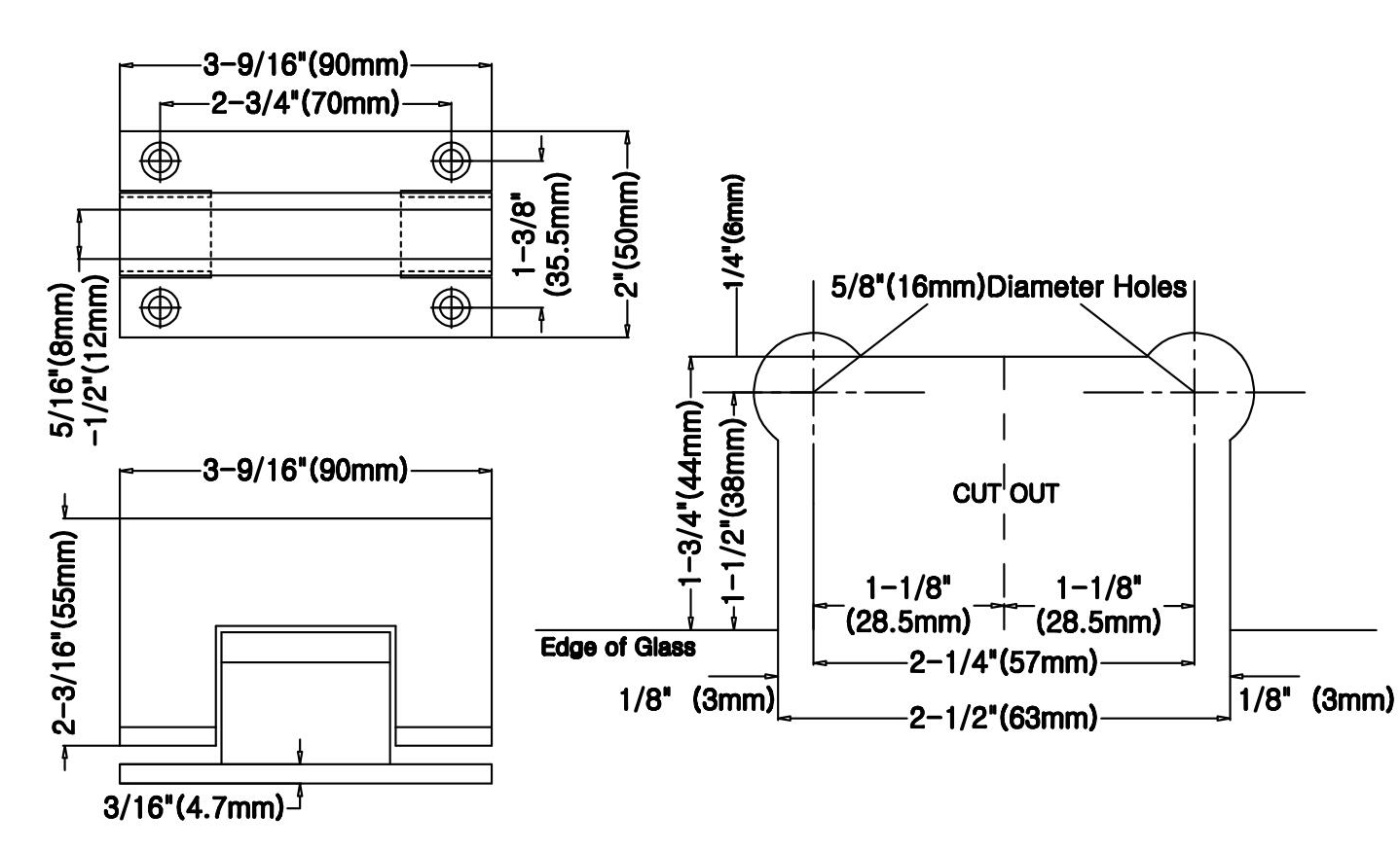Отделка кистью Стена под углом 90 градусов к петле для стеклянной душевой двери для стекла толщиной 1/2–3/8 дюйма 