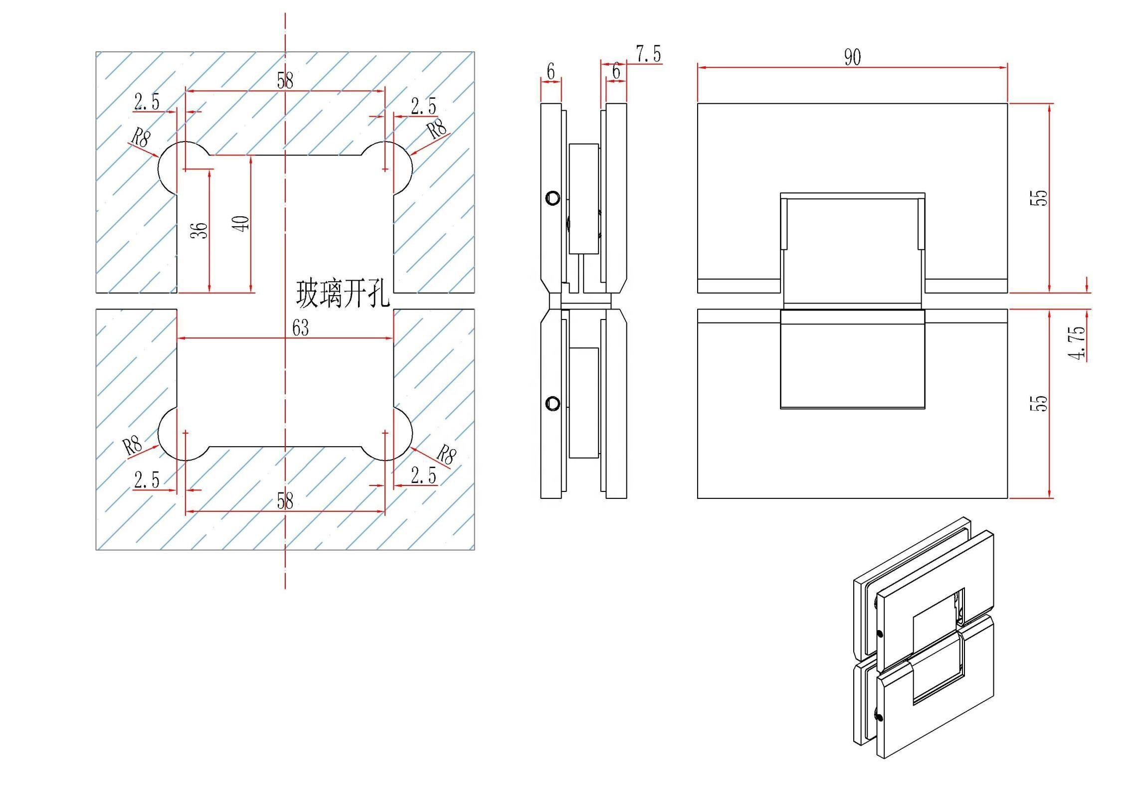 Регулируемая петля для душевой двери под углом 180 градусов от стекла к стеклу для стекла толщиной 1/2–3/8 дюйма