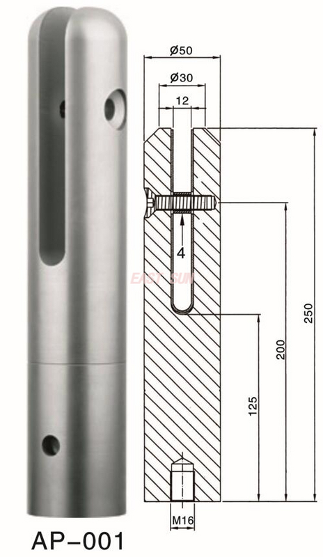 Ограждение бассейна с боковым креплением. Стеклянный патрубок. Черные стеклянные перила балюстрады. Крепление с одной стороны.